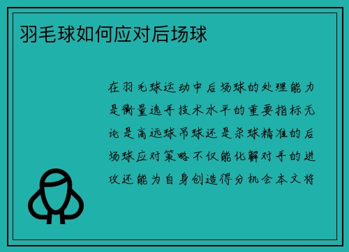 羽毛球如何应对后场球